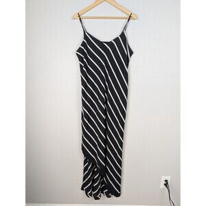 Express Dress Womens Large Black White Striped Maxi Sleeveless Asymmetric Hem